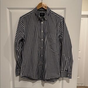 Navy and White Checkered Button-Up Shirt